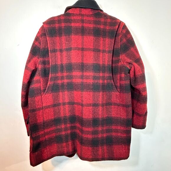 Vintage LL Bean Wool Coat Womens M Red Black Plaid Made In USA - Picture 3 of 8